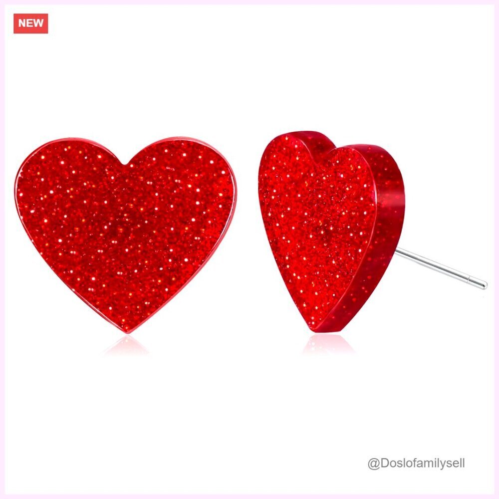 Acrylic Heart Stud Earrings Minimalist Glitter Elegant Romantic Jewelry Gifts